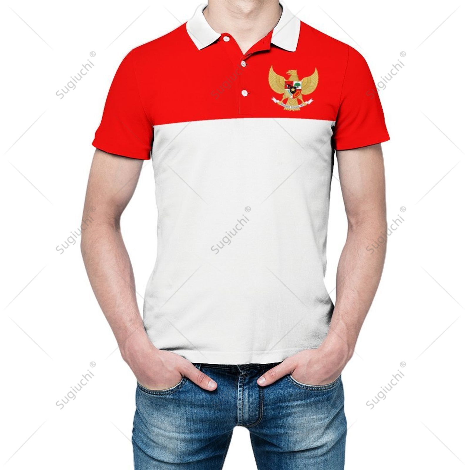 3D Printing Indonesia - Kaos Polo Unisex Bendera Indonesia Cetak